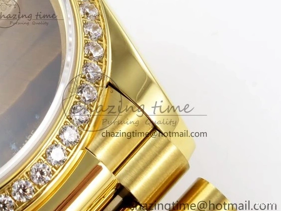 MiroTime 0121 WaterResistant Day Date 36 YG RAF 1:1 Best Edition Brown Oman Dial Diamonds Bezel on YG Bracelet A 1518